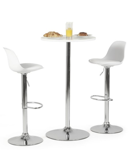 Taburete TOW RG, cromado, polipropileno y cojín blanco