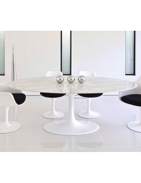 Mesa TUL, oval, fibra de vidrio, mármol blanco 180x108 cms
