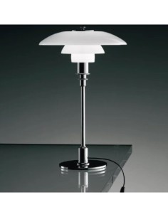 Lámpara POMPIDOU, sobremesa, cromada, tulipa blanca