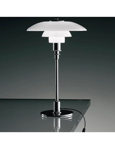 Lámpara POMPIDOU, sobremesa, cromada, tulipa blanca