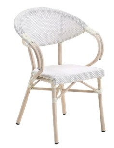 Sillón NERJA, apilable, aluminio, teslin blanco, plata y gris