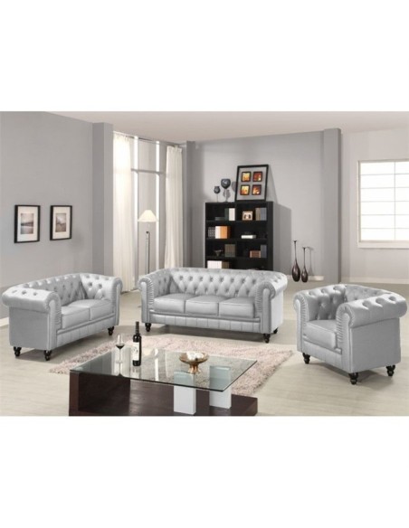 Sofá CHESTER, 2 plazas, similpiel plata