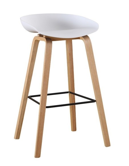 Taburete AWAK (TO), madera curvada, asiento polipropileno blanco