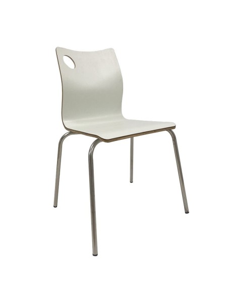 Silla AMELIE, apilable, acero inoxidable, asiento laminado HPL, blanco roto