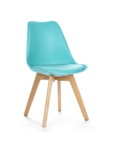 Silla TORRE 4P ( SU ), madera, polipropileno y cojín turquesa