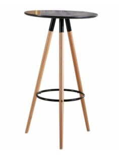 Mesa OTILIA NEW, alta, madera, tapa negra de 60 cms de diámetro