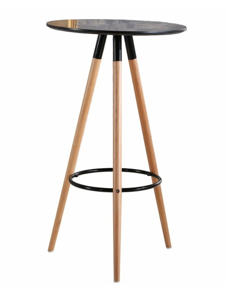 Mesa OTILIA NEW, alta, madera, tapa negra de 60 cms de diámetro