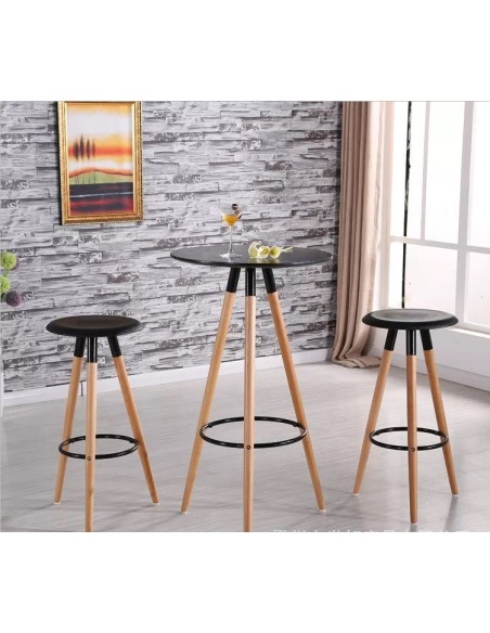 Mesa OTILIA NEW, alta, madera, tapa negra de 60 cms de diámetro