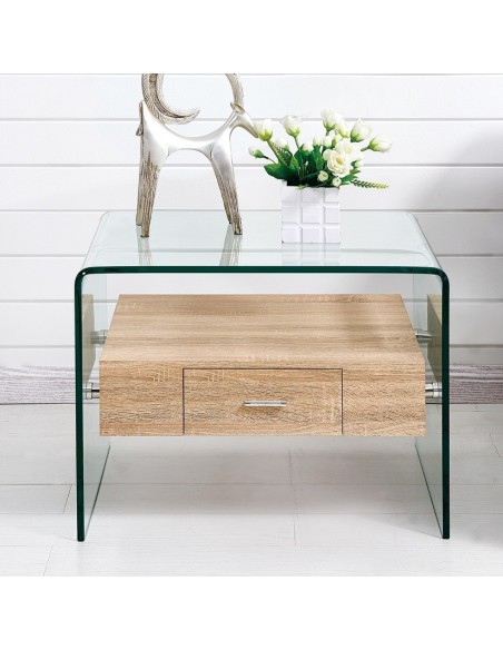 Mesa MARILYN, baja, madera, cristal, 50x50 cms