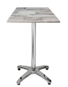 Mesa ROMA, alta, aluminio, 4 radios, base de 112 cms y  tapa 60x60 cms. Color a elegir