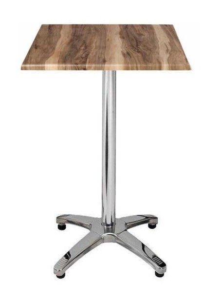 Mesa ROMA, alta, aluminio, 4 radios, base de 112 cms y  tapa 60x60 cms. Color a elegir