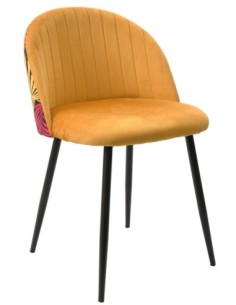 Silla FLORAL, metal, tapizado velvet amarillo con trasera floral a juego 2