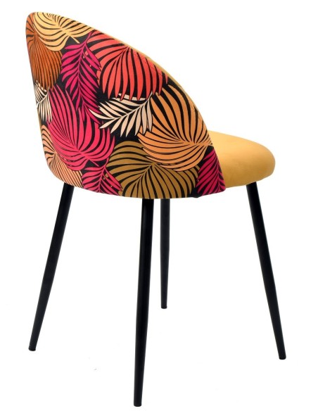 Silla FLORAL, metal, tapizado velvet amarillo con trasera floral a juego