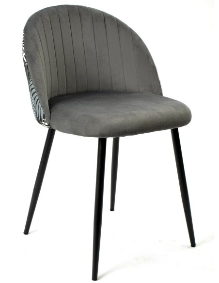 Silla FLORAL, metal, tapizado velvet gris con trasera floral a juego