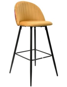 Taburete FLORAL, metal, tapizado velvet amarillo con trasera floral a juego 2