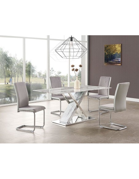 Mesa SIGRID, acero inoxidable, DM, tapa de cristal templado, 160 x 80 cms