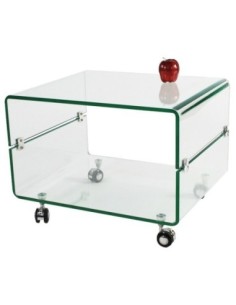 Mesa MELBOURNE, cristal curvado, ruedas, 60x40 cms