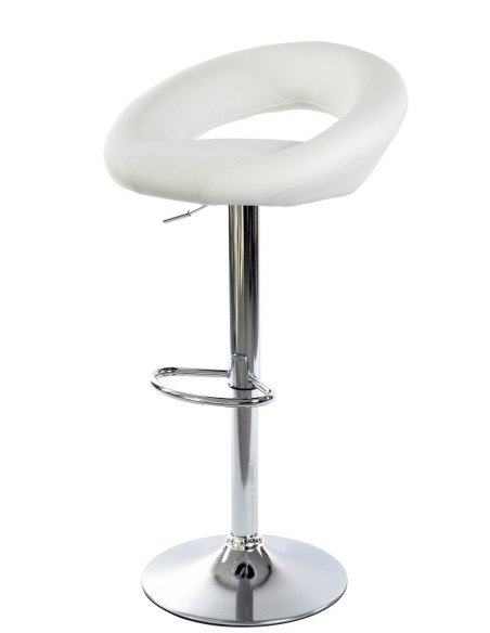 Taburete LUXUS NEW (M), cromado, similpiel blanca