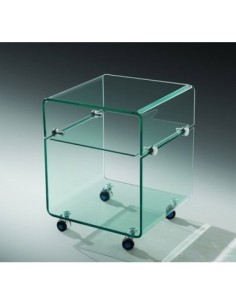 Mesa ARMSTRONG, baja, ruedas, cristal curvado, 40 x 40 cms