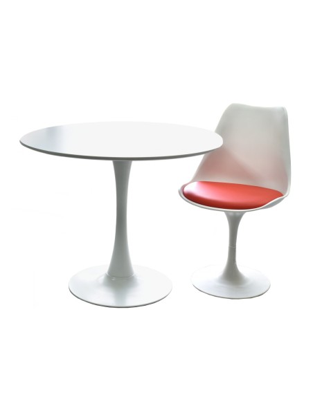 Mesa TUL (TO), base de metal, tapa lacada blanca, 90 cms de diámetro