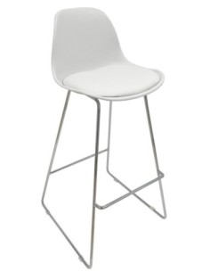 Taburete TOW FIBB, cromado, carcasa y tapizado blanco