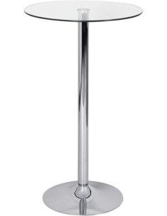 Mesa BERNIE (SU), alta, cromada, cristal templado, 60 cms de diámetro