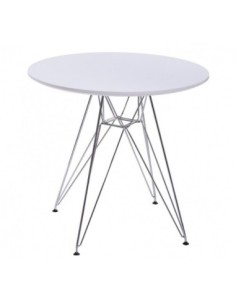 Mesa STAR, cromada, tapa blanca, 80 cms de diámetro