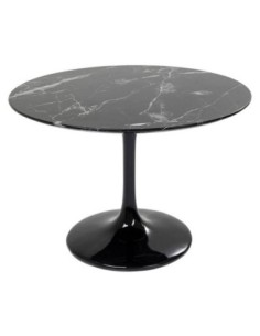 Mesa TUL, fibra de vidrio, mármol marquina negro, 120 cms de diámetro