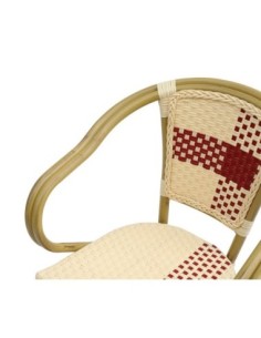 Sillón GARNIER, apilable, aluminio, ratán beige y rojo