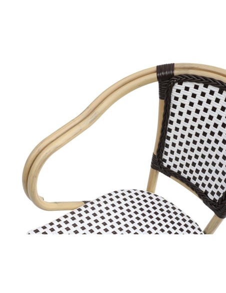 Sillón PARIS, apilable, aluminio, ratán blanco y marrón