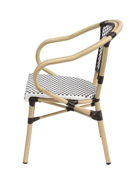 Sillón PARIS, apilable, aluminio, ratán blanco y marrón