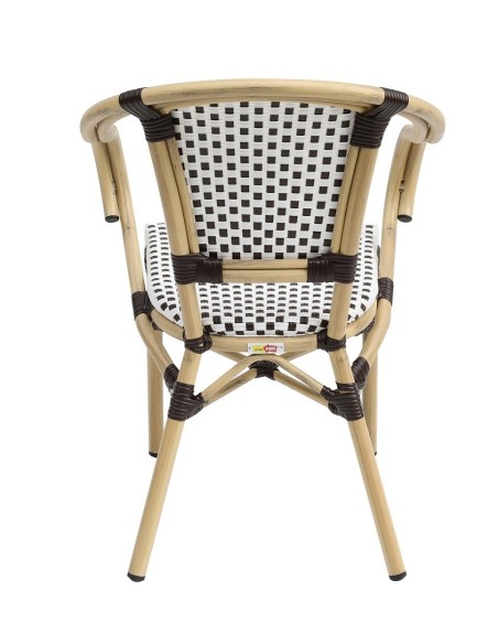Sillón PARIS, apilable, aluminio, ratán blanco y marrón