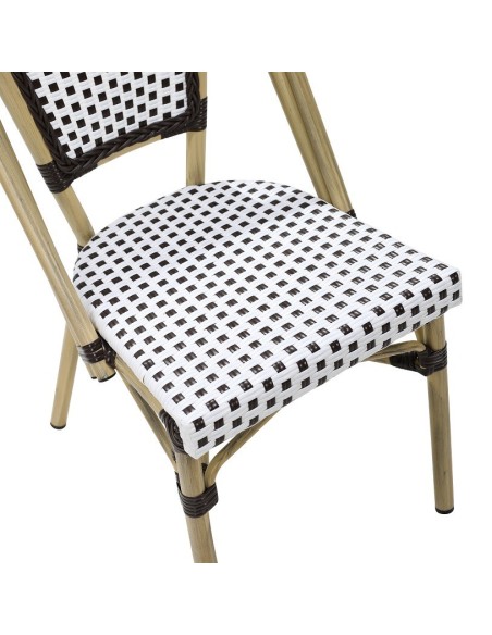 Silla PARIS, apilable, aluminio, ratán blanco y marrón