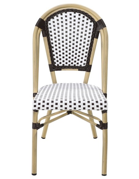 Silla PARIS, apilable, aluminio, ratán blanco y marrón