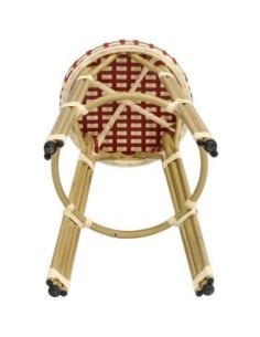 Taburete GARNIER, apilable, aluminio, ratán beige y rojo 2