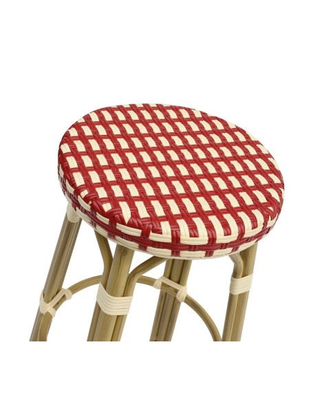 Taburete GARNIER, apilable, aluminio, ratán beige y rojo