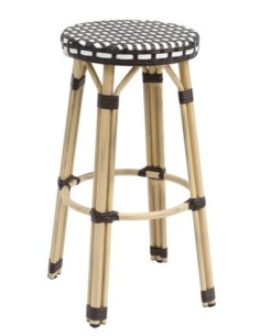 Taburete PARIS, apilable, aluminio, ratán blanco y marrón