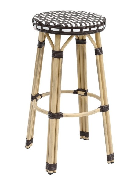 Taburete PARIS, apilable, aluminio, ratán blanco y marrón