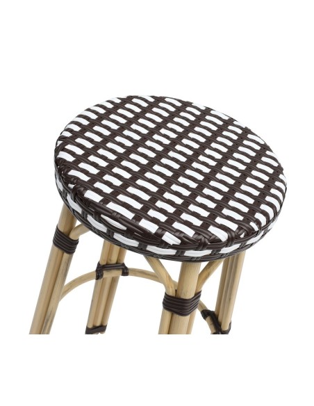 Taburete PARIS, apilable, aluminio, ratán blanco y marrón