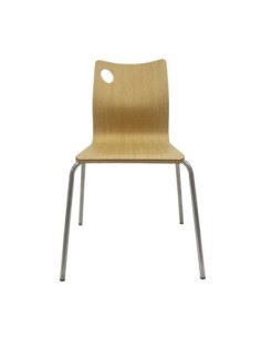 Silla AMELIE, apilable, acero inoxidable, asiento laminado HPL, color natural 2