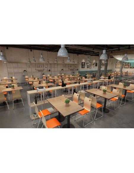 Silla AMELIE, apilable, acero inoxidable, asiento laminado HPL, color natural