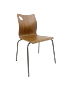 Silla AMELIE, apilable, acero inoxidable, asiento laminado HPL, color nogal