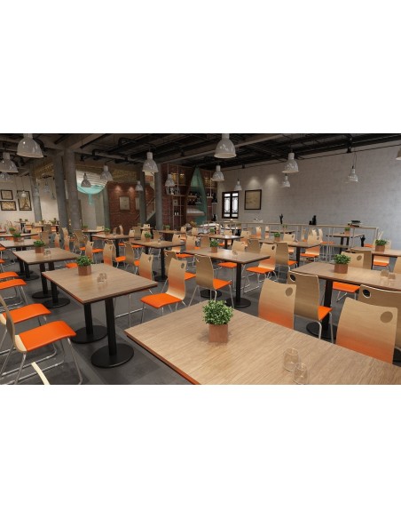 Silla AMELIE, apilable, acero inoxidable, asiento laminado HPL, color nogal