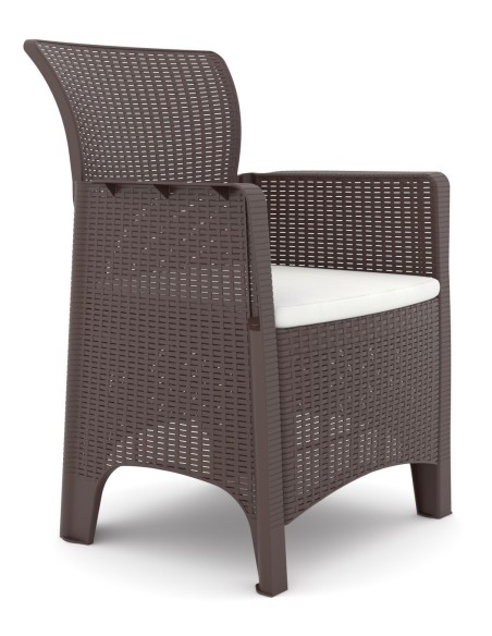 Sillón ILEÓN, polipropileno marrón chocolate, cojín beige