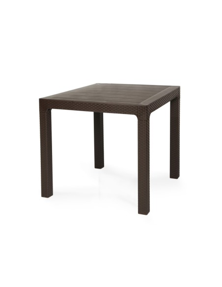 Mesa TROPICAL, ratán, polipropileno marrón chocolate, 80 x 80 cms