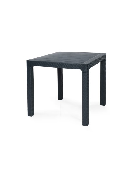 Mesa TROPICAL, ratán, polipropileno antracita, 80 x 80 cms