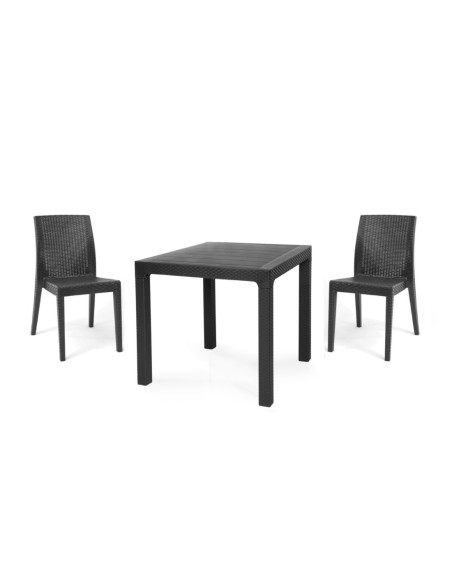 Mesa TROPICAL, ratán, polipropileno antracita, 80 x 80 cms