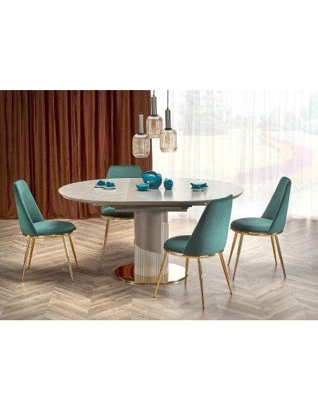 Silla TAVIRA, metal, cromado dorado, tapizado velvet verde oscuro