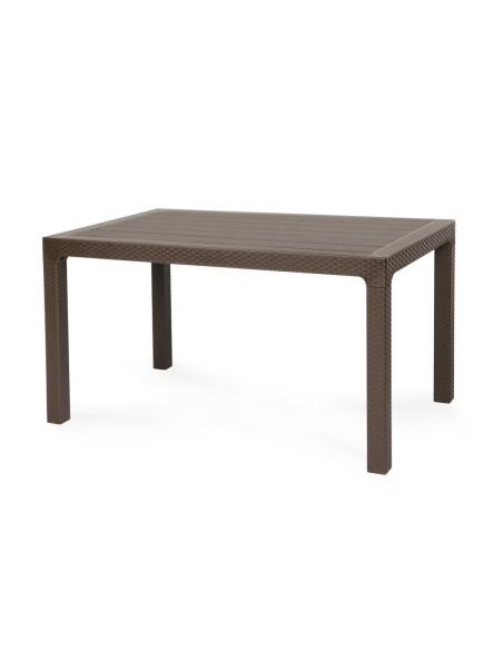 Mesa TROPICAL, ratán, polipropileno marrón chocolate, 140 x 80 cms