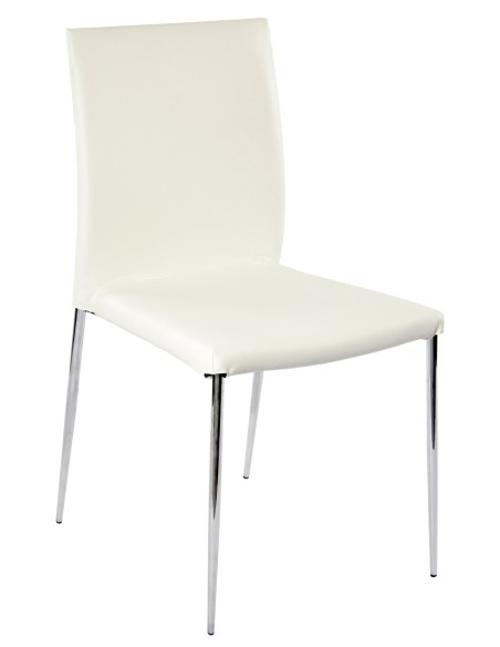 Silla INMA, apilable, metal, similpiel blanca